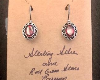Item 235:  Sterling Silver & Red Gem Stone Earrings:  $38