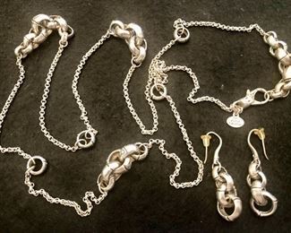 Item 366:  John Hardy sterling silver necklace (36") and earring set:  $525