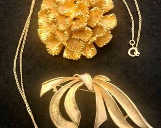 Item 463:  1/20 14K Gold Filled Necklace with Pearl:  $28                                                                                                                   Item 464:  Starburst Pin (top):  $16                                                               Item 465:  Bow Pin (bottom):  $12
