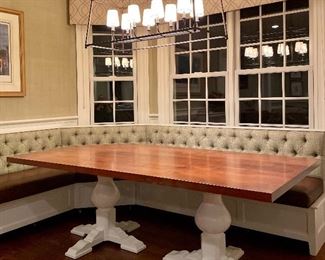 Item 418:  Gorgeous Custom Kitchen Table with White Pedestals - please note corner cut - 87"l x 43.5"w x 29.75"h:  $545