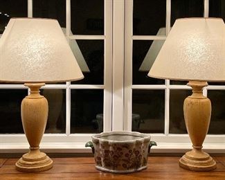 Item 427:  Pair of Turned Wood Lamps - 28": $175 for pair
