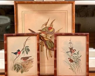 Item 449:  Lovely little lot of vintage bird prints in faux bamboo style vintage frames: $62 for all three                                                 Large frame - 11.75" x 14.75"