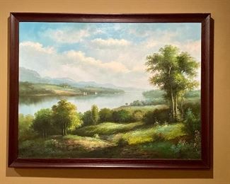 Item 431:  Signed Large Landscape with River - 43.5" x 33.5":  $345