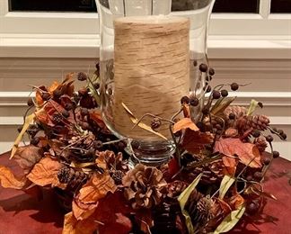 Item 492:  Really pretty fall wreath for door or around a candle (hurricane is sold separately): $24