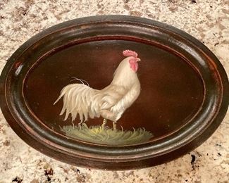 Item 455:  Wood Tray with Hand Painted Rooster - 16.75":  $14