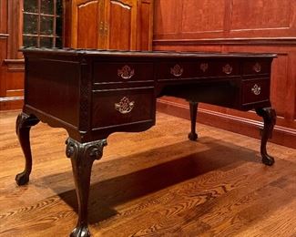 Item 511:  Sligh Desk with Leather Top and Claw on Ball Feet - wonderful size! Not too big! - 59.5"l x 30"w x 30.5"h:  $545