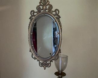 Large Brass Hurricane and Ornate Mirror