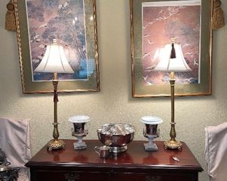 Buffet lamps, Cedar chest and beautiful Art