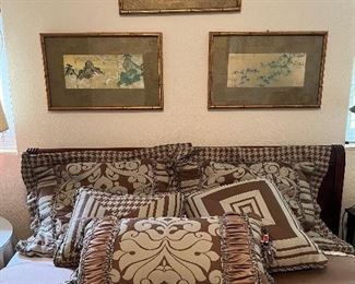 Full size Mahogany Bed and full/Queen Bedding