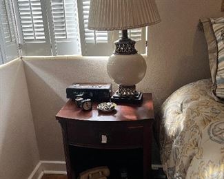 Mahogany Bedside table and Heavy Brass Lamp