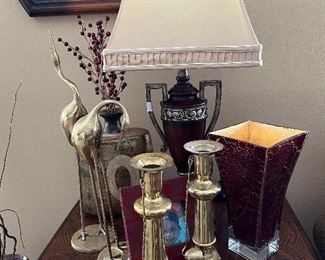 Tall Brass Herons,Tall  Brass Candleholders with attached candle snuffers,Beautiful Lamp and accessories