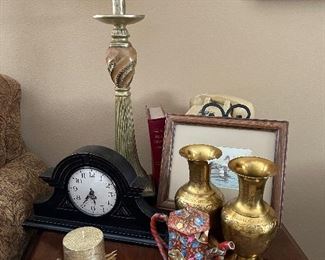 Gorgeous lamp, Brass vases, decorative clock 