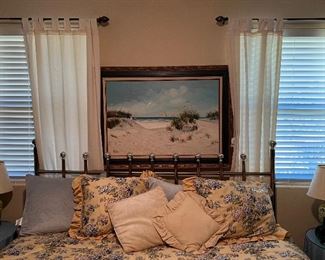 King Brass Bed, Beach Scene Original art