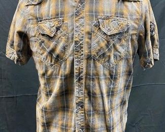 Affliction Mens Plaid Cowboy Western Button Front Embroidered Shirt