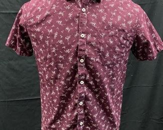 Burgundy White Floral Button Front Cactus Man Ricky Singh Short Sleeve Shirt Slim Fit Medium