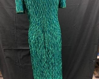 Emerald Green Womans Sequined Silk Evening Formal Party Dress Medium
