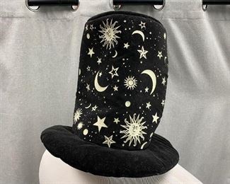 Glow in the Dark Star Covered Black Velvet Novelty Top Hat