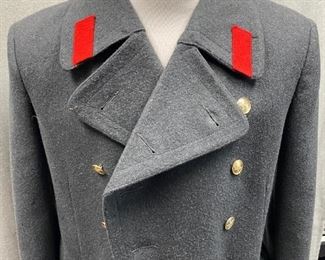 Heavy Soviet Russian Military Style Wool Peacoat Trench Coat Jacket Gold Buttons