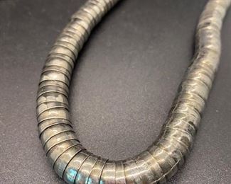 Long Silver Articulated Cup Washer Bead Necklace