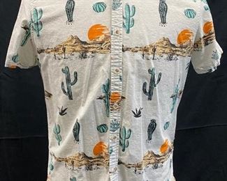 Mens Cactus Man Ricky Singh Desert Sunset Hawaiian Style Button Front Shirt Medium Slim Fit