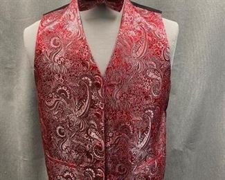 Mens Formal Red White Paisley Vest with Matching Bow Tie Umo Lorenzo Small