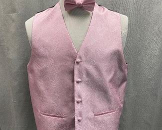 Mens Full Back Formal Vest with Matching Bow Tie Pink Paisley Umo Lorenzo Small