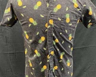 Mens Haggar Clothing Stretch Fit Black Button Front Pineapple Shirt Medium
