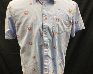 Mens MBX Premium Goods Merry Vibes Button Front Christmas Holiday Shirt Santa Reindeer Snowflakes Large