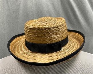Morgan Taylor 100 Straw Boater Hat Black Trim Italy