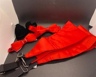 Pair of Red Cummerbunds and Matching Bow Ties