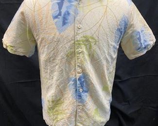 Pale Yellow Blue Tropical Cubavera Hawaiian Short Sleeve Button Front Shirt