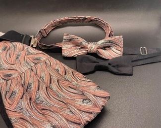 Pink Black Swirl Cummerbund and Matching Bow Ties