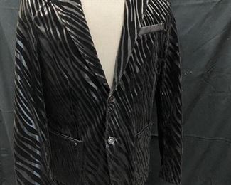 Platini Jeans Cougar Mens Black on Black Velvet Zebra Tiger Stripe Dinner Sports Coat Formal Jacket Large