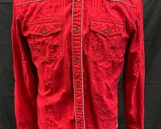Red GUESS Jeans Slim Fit Western Cowboy Button Front Long Sleeve Shirt Large