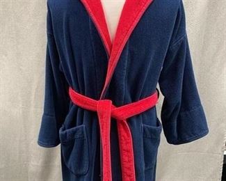 Retro Red Blue Heavy Weight Terry Cloth Bath Robe with Hood