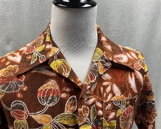 Retro Brown Floral Hawaiian Style Button Front Shirt