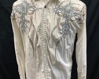 Roar Mens Cowboy Western Rodeo Long Sleeve Cross Embroidered Button Front Shirt Large