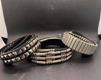 Set of 3 Punk Rock Heavy Metal Black Leather Studded Belts