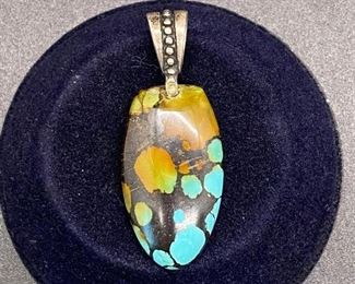 Southwestern Speckled Spotted Polished Stone Turquoise Jasper Pendant Charm