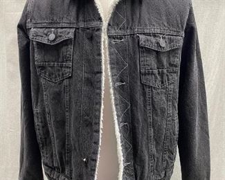 Sunrise Kingdom Black Rinse Denim Jean Trucker Jacket Fleece Sherpa Lined Medium