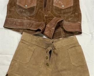 Two Pairs of Vintage Brown Tan Suede Leather Short Shorts