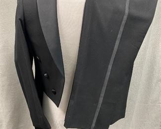 Vintage Mens Formal Black Tuxedo Jacket with Tails After Six Small 28R Adjustable Pants