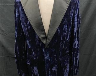 Vintage Navy Blue Crushed Velvet Formal Dinner Jacket Blazer Coat 38R Medium