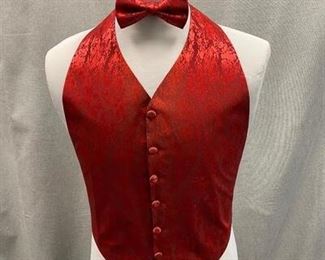 Vintage Santana Red Adjustable Mens Suit Vest Bow Tie  Pocket Square Medium