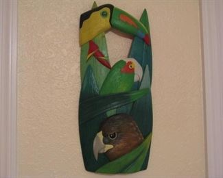 Hand carved hand painted mahogany or similar hardwood