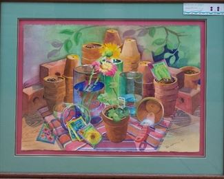 Beverly Lake Hoffman - Signature Member National Watercolor Society - Framed Still Life - “T is for Terra Cotta”  32”H by 38”W