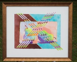 Beverly Lake Hoffman - Signature Member National Watercolor Society - Framed Watercolor Collage - “Two by Pears”  19”H by 22”W 