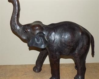 Large Leather Wrapped Elephant Statue