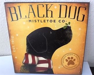 Black Dog 12” Square Wooden Sign