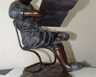 15” Reading Boy Bronze on Marble Base Statue